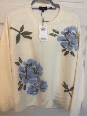 Ted Baker Cream Crewneck Sweater with Blue Floral Motif